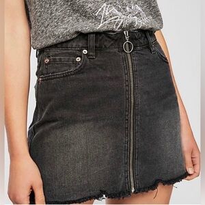 Free People Black Washed Denim Mini Skirt with Front Zip